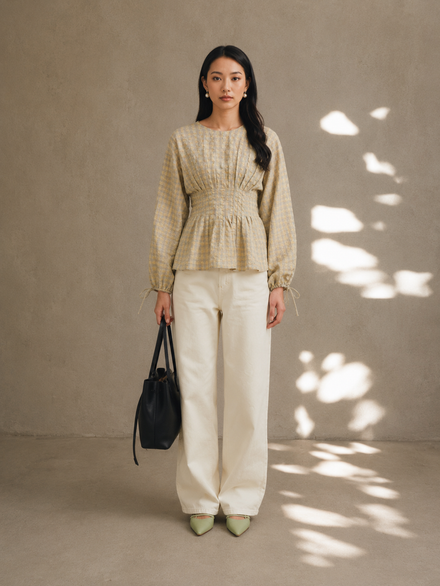 Nyssa Checkered Top in Ash – Hanya