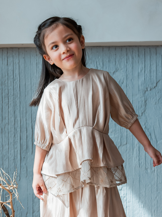 Kids Naya Kurung Set in Nude