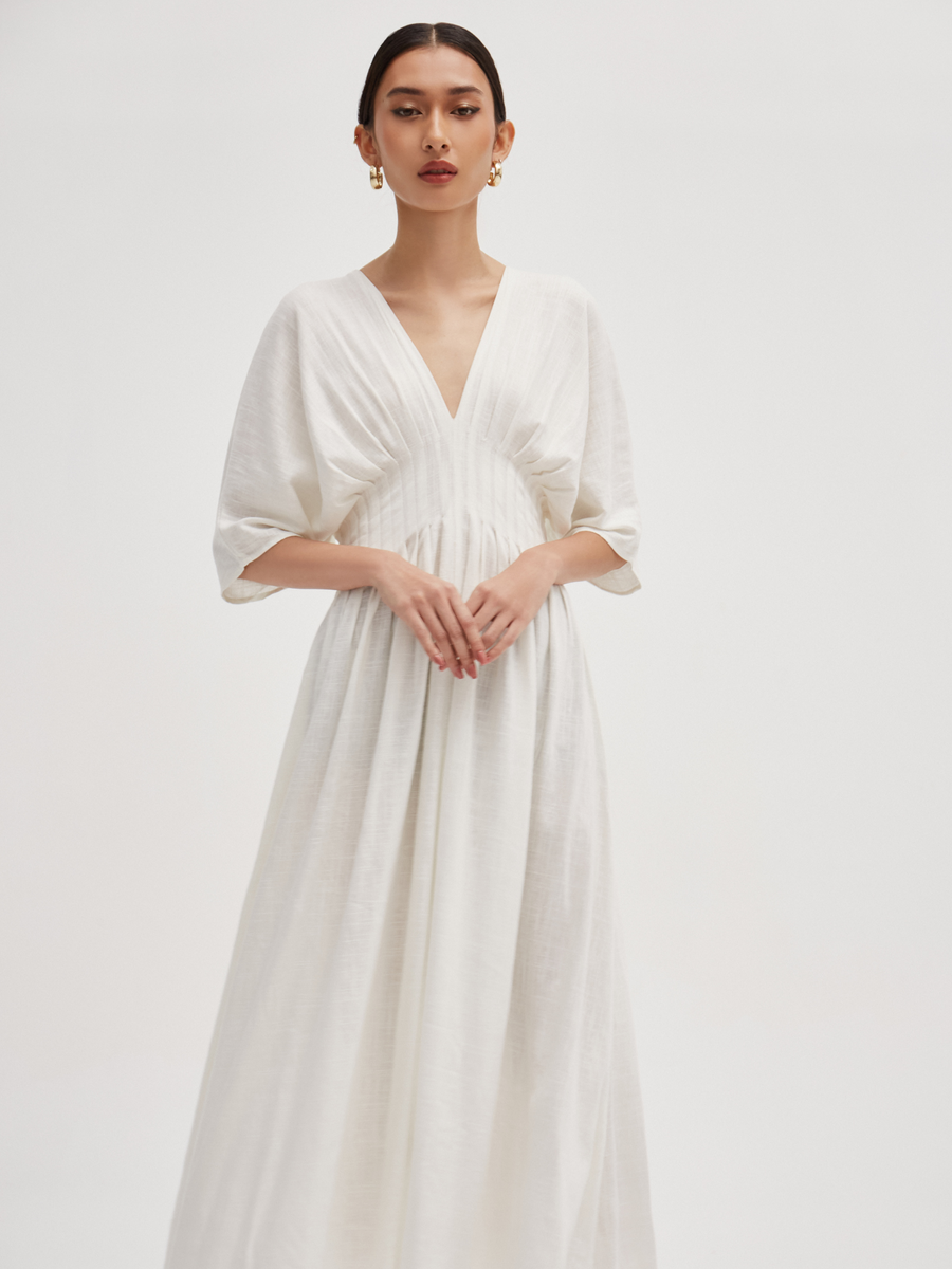 Nia Dress in Linen White – Hanya