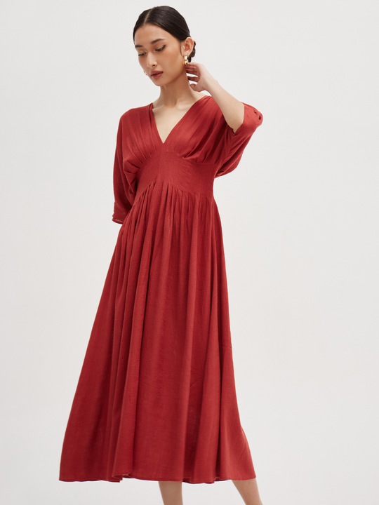 Nia     Dress in     Brick     Red