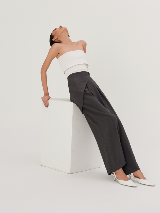 Faux Layered Ironless Pants in Grey