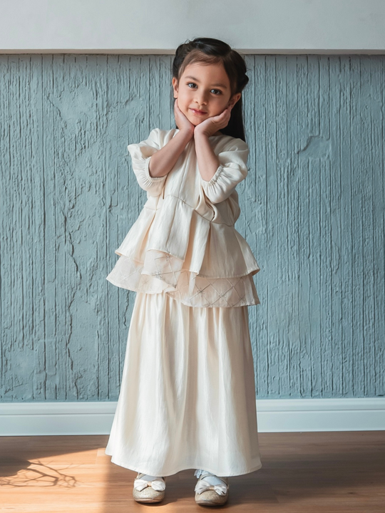 Kids Naya Kurung Set in Beige