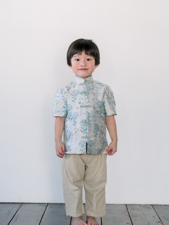 Little Jun Mandarin Top in Hydrangea Blue