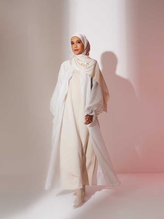 Fateema Puff Abaya in White Gold