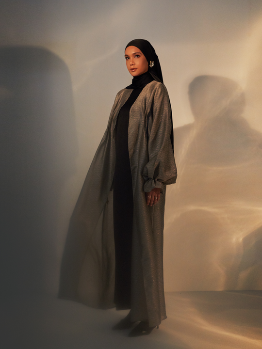 Fateema Puff Abaya in Grey Gold