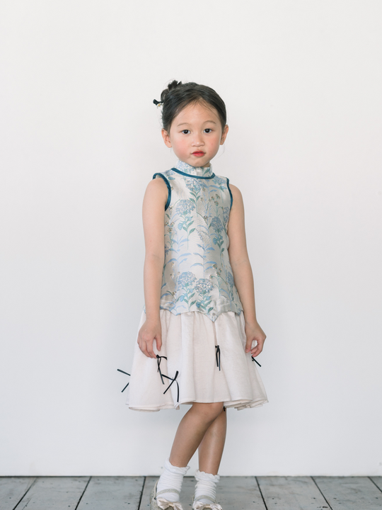 Little Stella Kids Jacquard Dress in Hydrangea Blue