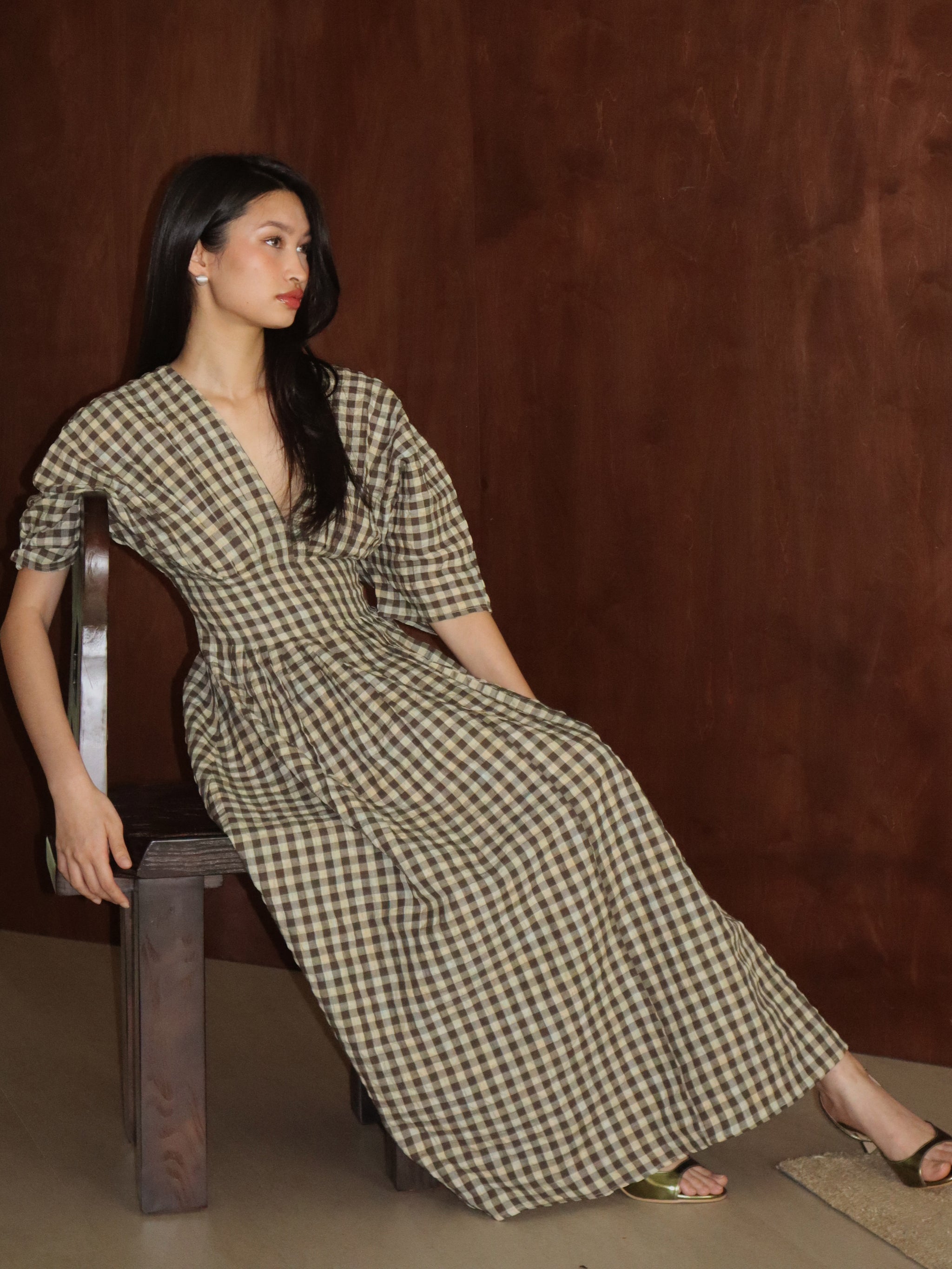 Backorder] Nia Checkered Dress in Mocha – Hanya