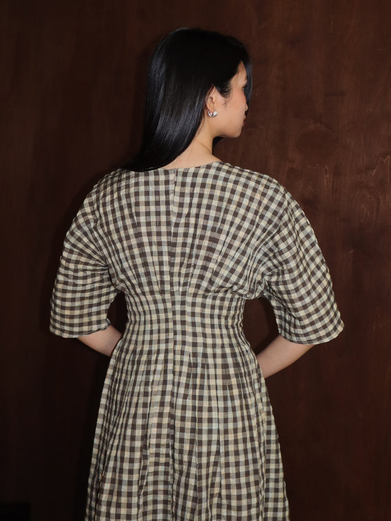 Nia Checkered Dress in Mocha – Hanya