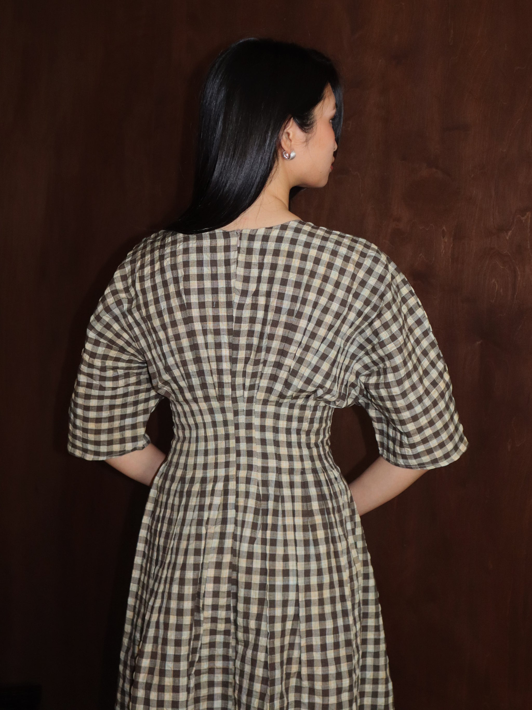 Backorder] Nia Checkered Dress in Mocha – Hanya