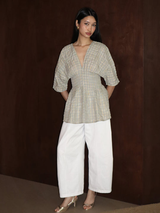 Nia Checkered Top in Ash