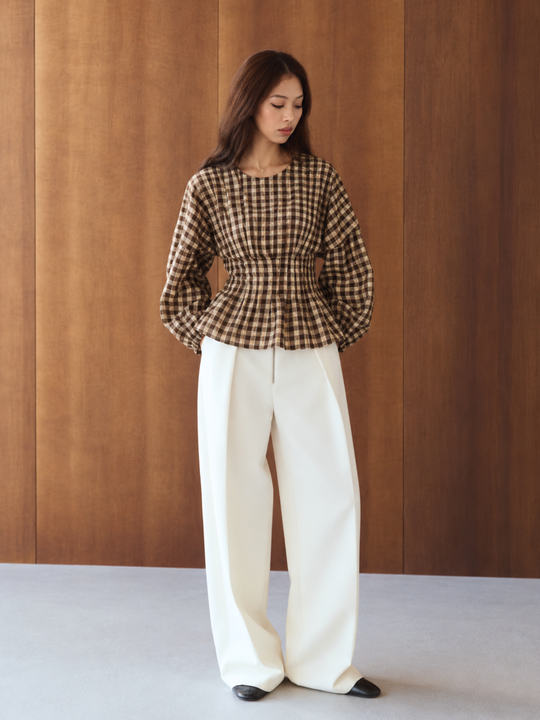Nyssa Checkered Top in Mocha