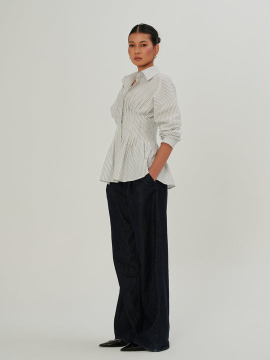 Yara Top in Grey and White Stripes