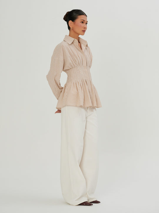 Yara Top in Brown and Butter Stripes