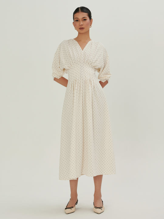 Nia Polka Dress in Cream