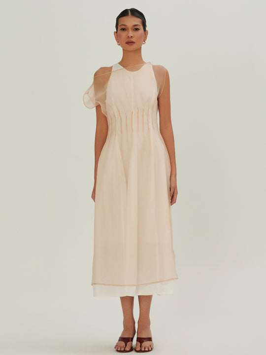 Feya Sheer Dress in Peach