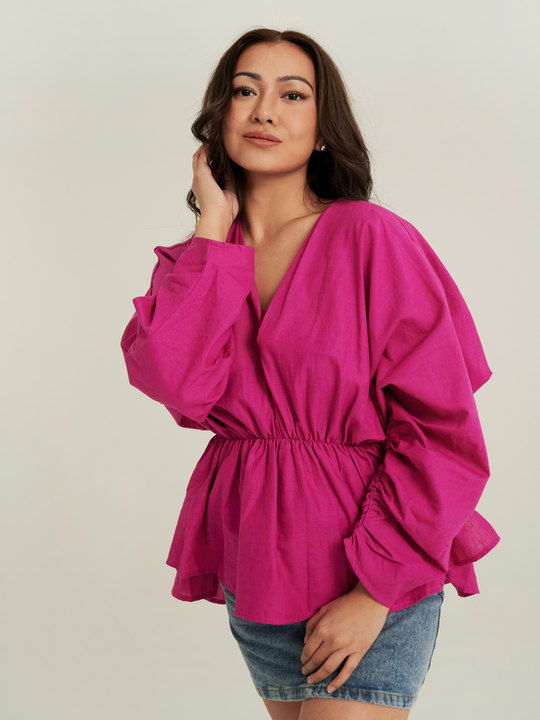 Dahlia Linen Top in Raspberry