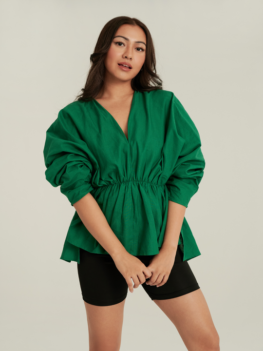 Dahlia Linen Top in Kale