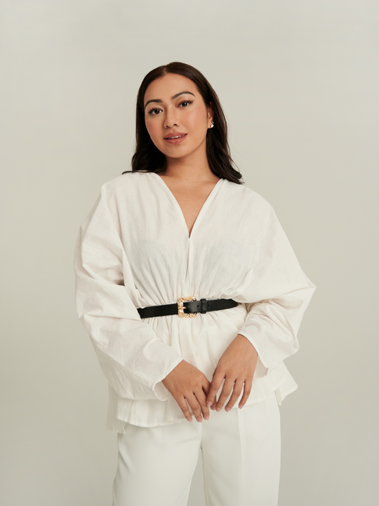 Dahlia Linen Top in Vanilla