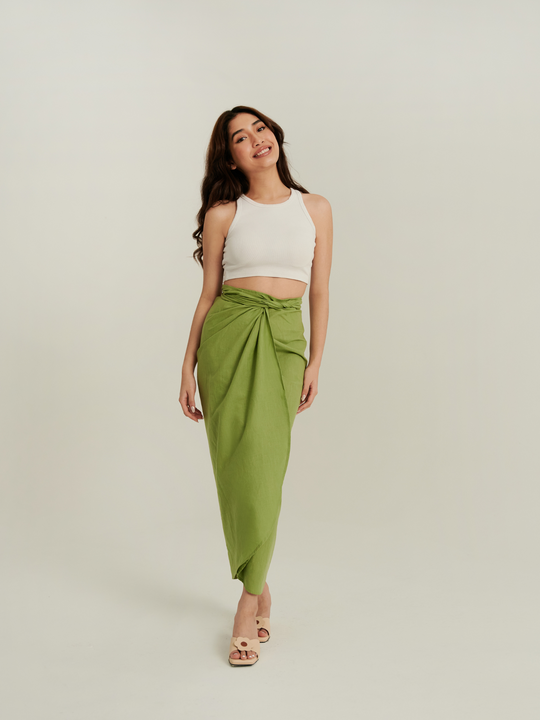Dewi Linen Wrap Skirt in Melon