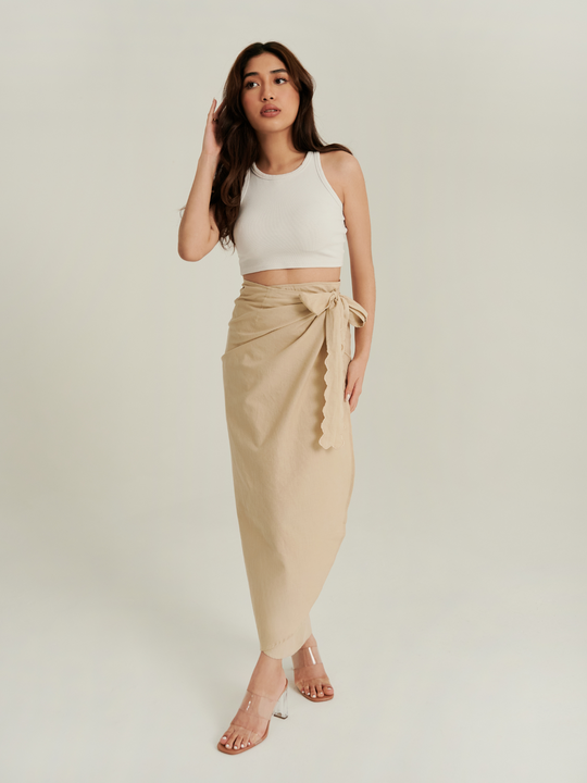 Dewi Linen Wrap Skirt in Oat