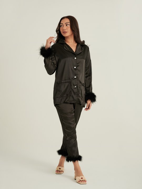 The Sleepover Feather Pajamas in Black