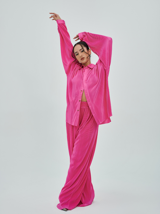 Cloe Pleated Long Pants in Fuchsia