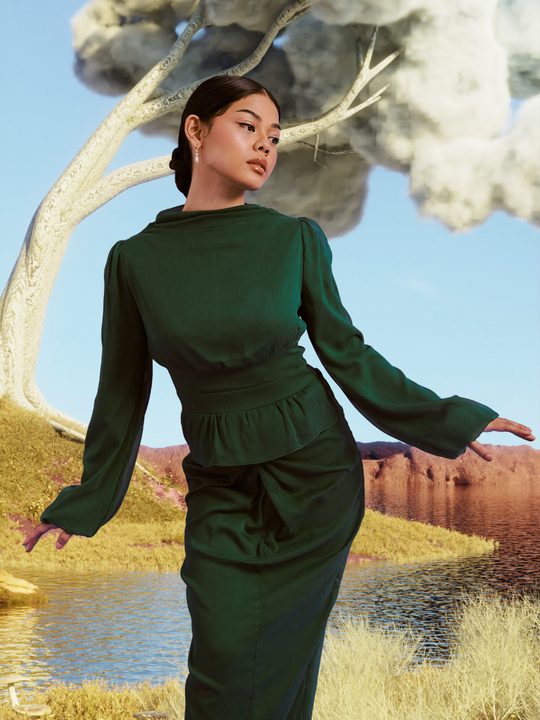 Baha Kurung In Moss Green