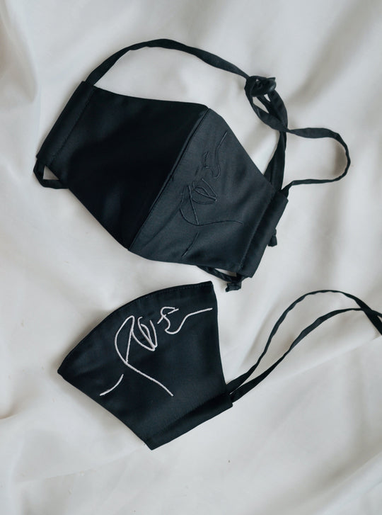 Embroidery Face Mask Set of 2 in Black
